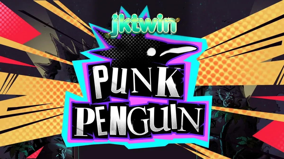 Tampilan visual slot Punk Penguin dengan tema konser punk yang penuh energi